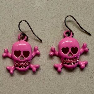 Y2K Pink Metal Skull Crossbones Earrings